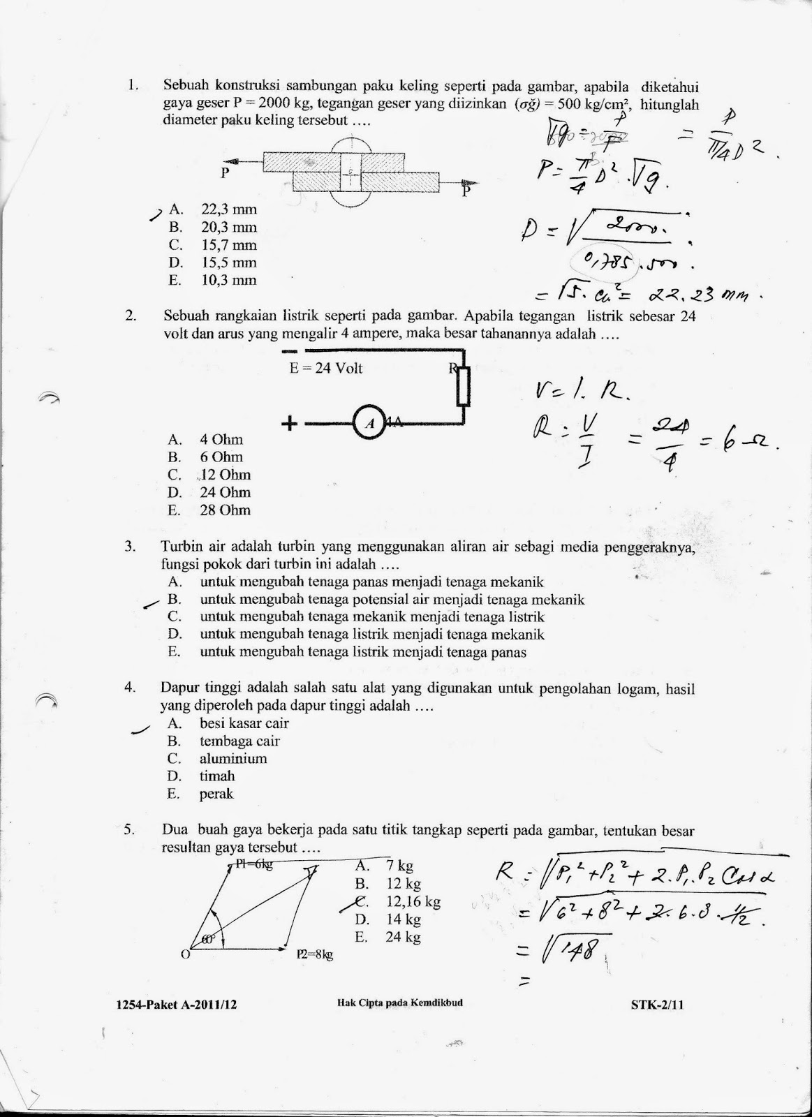 SOAL UJIAN NASIONAL KEJURUAN T.PEMESINAN TAHUN 2011/2012