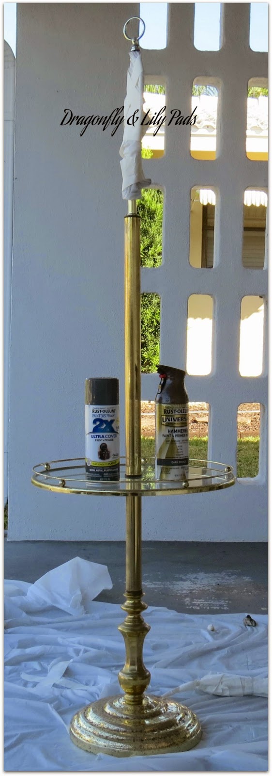 Brass Floor Lamp, rusted, Paint Cans, Table Cloth, Dollar Store, Before