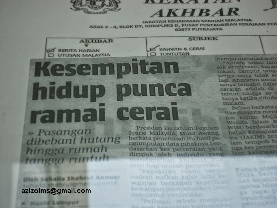 PENGURUSAN KEWANGAN PERIBADI KESEMPITAN HIDUP PUNCA RAMAI CERAI
