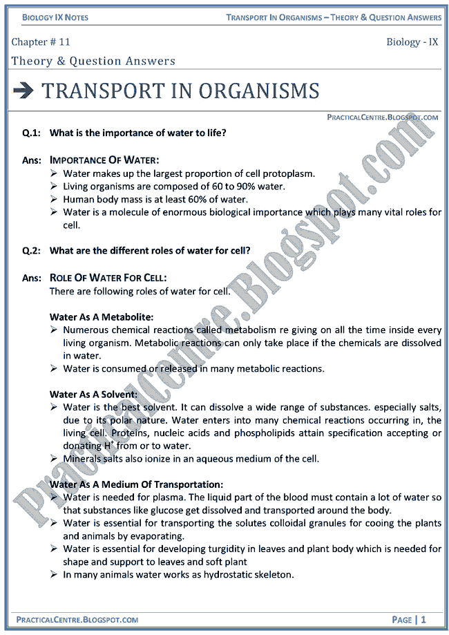 transport-in-organisms-theory-and-question-answers-biology-ix