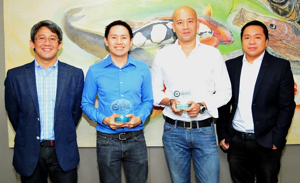Receiving the awards for PLDT HOME and Smart are (from left): PLDT/Smart EVP and Consumer Business Group Head Ariel P. Fermin, Smart Department Head for Brand Equity Management Carlo Endaya, PLDT VP and Head of Home SSC and Retention Management Paolo Lopez, and PLDT VP and Home Marketing Head Gary Dujali. AllFamous Digital Awards