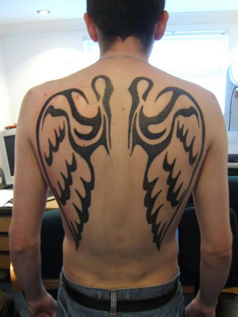 full back wing tattoos for women