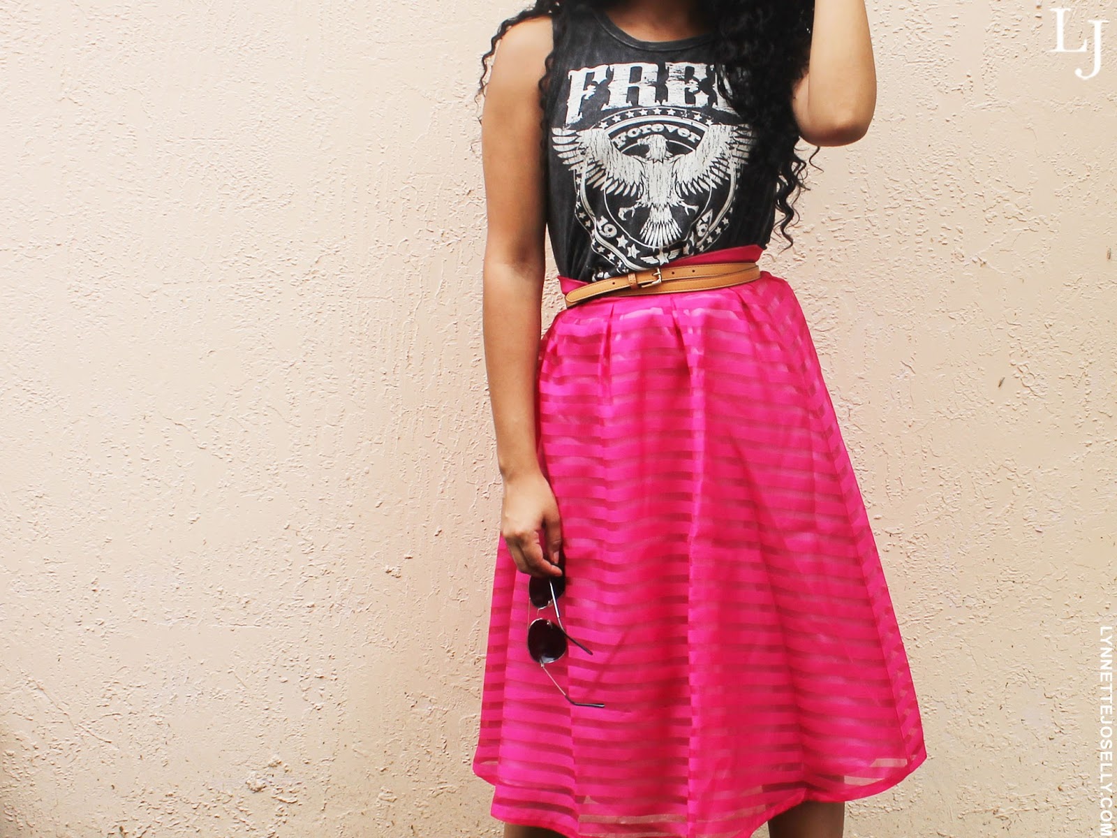 pink-tea-length-skirt-outfit