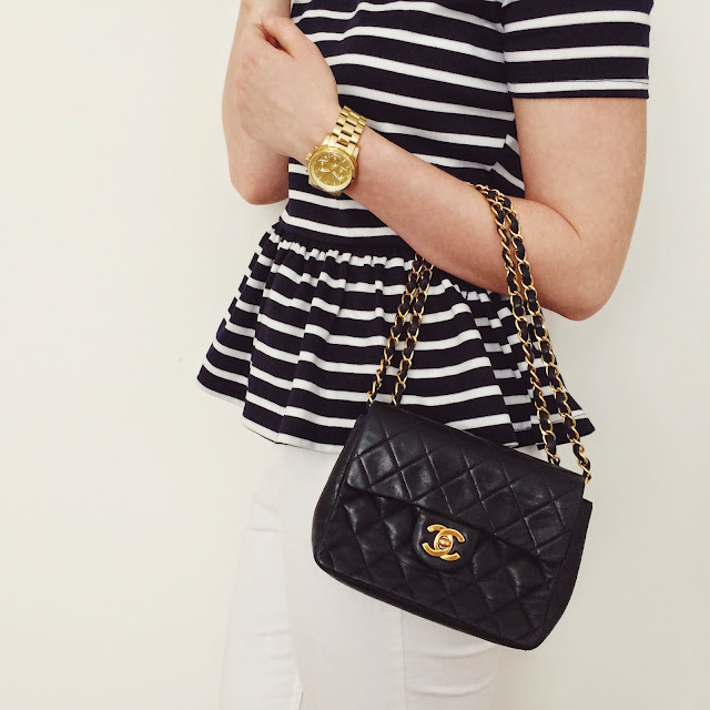 FashionFake, UK fashion and lifestyle blog, Blue Vanilla peplum top, Chanel bag