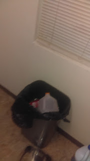 trash can full of water against door