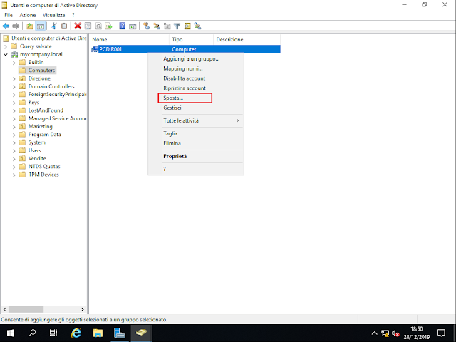 Active Directory, Sposta computer Active Directory, Sposta computer