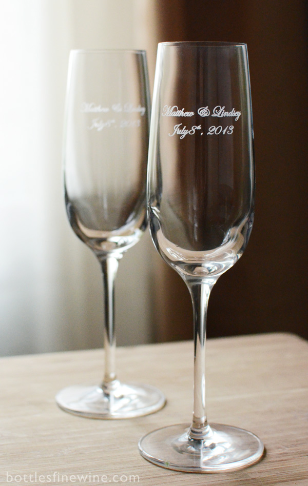 personalized etched champagne glass wedding