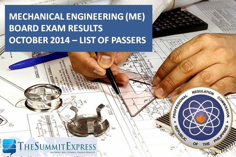 List of Passers Mechanical Engineering (ME) Board Exam Results October