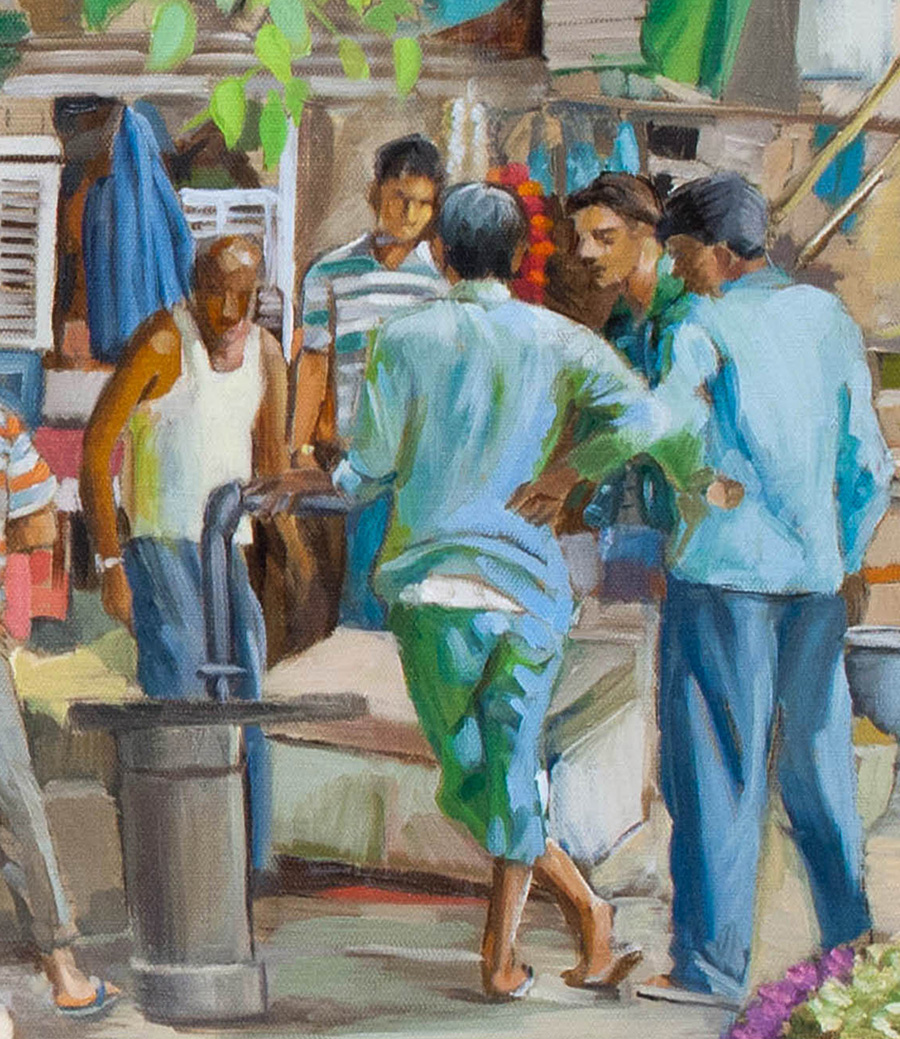 India Flower Market Street Oil Painting Street Scene In India