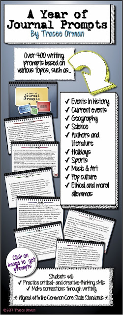 A Year of Journal Prompts by Tracee Orman http://www.teacherspayteachers.com/Product/A-Year-of-Journal-Writing-Prompts-Common-Core-Standards