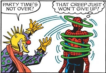 Clown-9 tosses six rings over Spider-Man