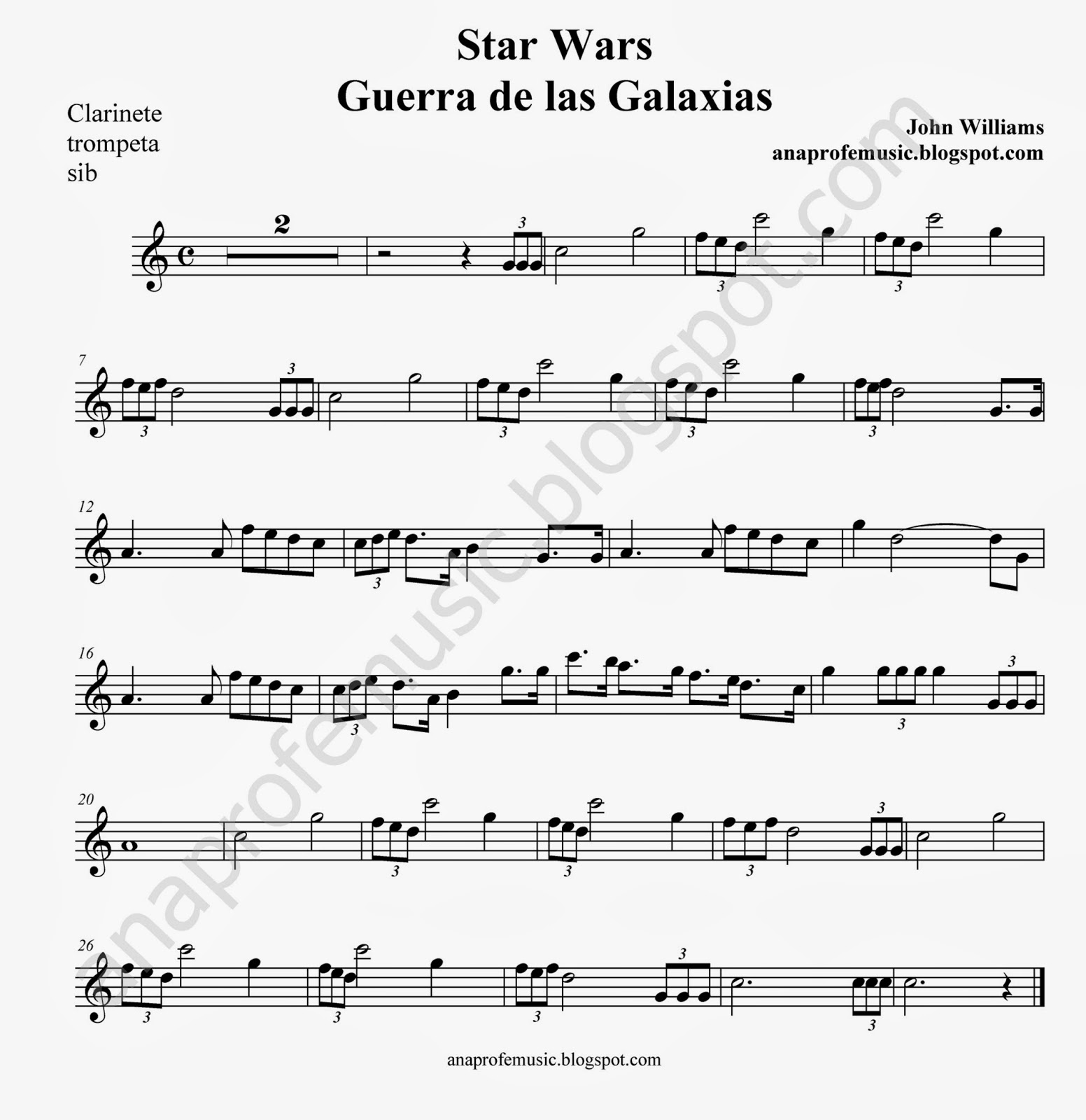 AnaProfeMusic Partitura Banda Sonora Guerra de las Galaxias Star