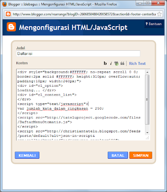 Terus Belajar Tanpa Batas: Cara Memasang Daftar Isi di sidebar