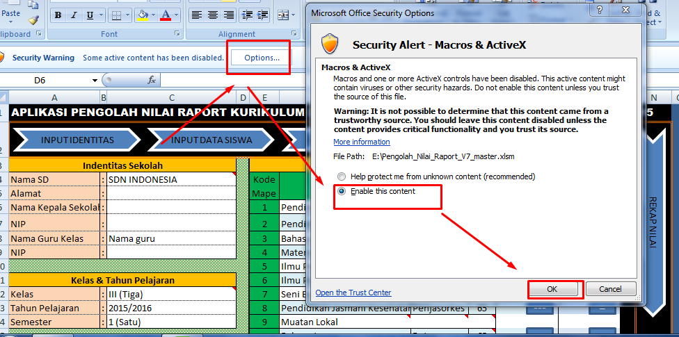 Aplikasi Olah Nilai Raport SD KTSP deuniv