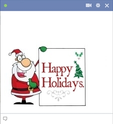 Santa holding happy holidays sign