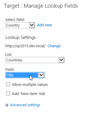 Cross-site lookup column for SharePoint 2013 settings