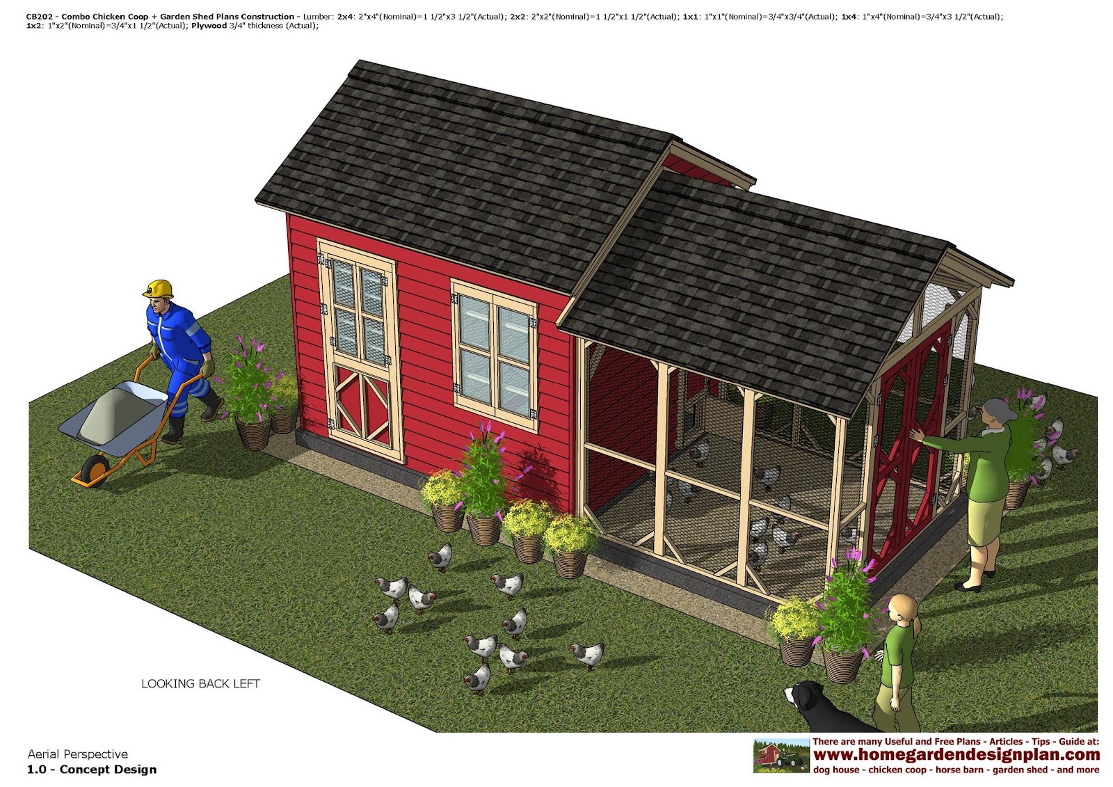 home garden plans CB202 _ Combo Chicken Coop + Garden Shed Plans