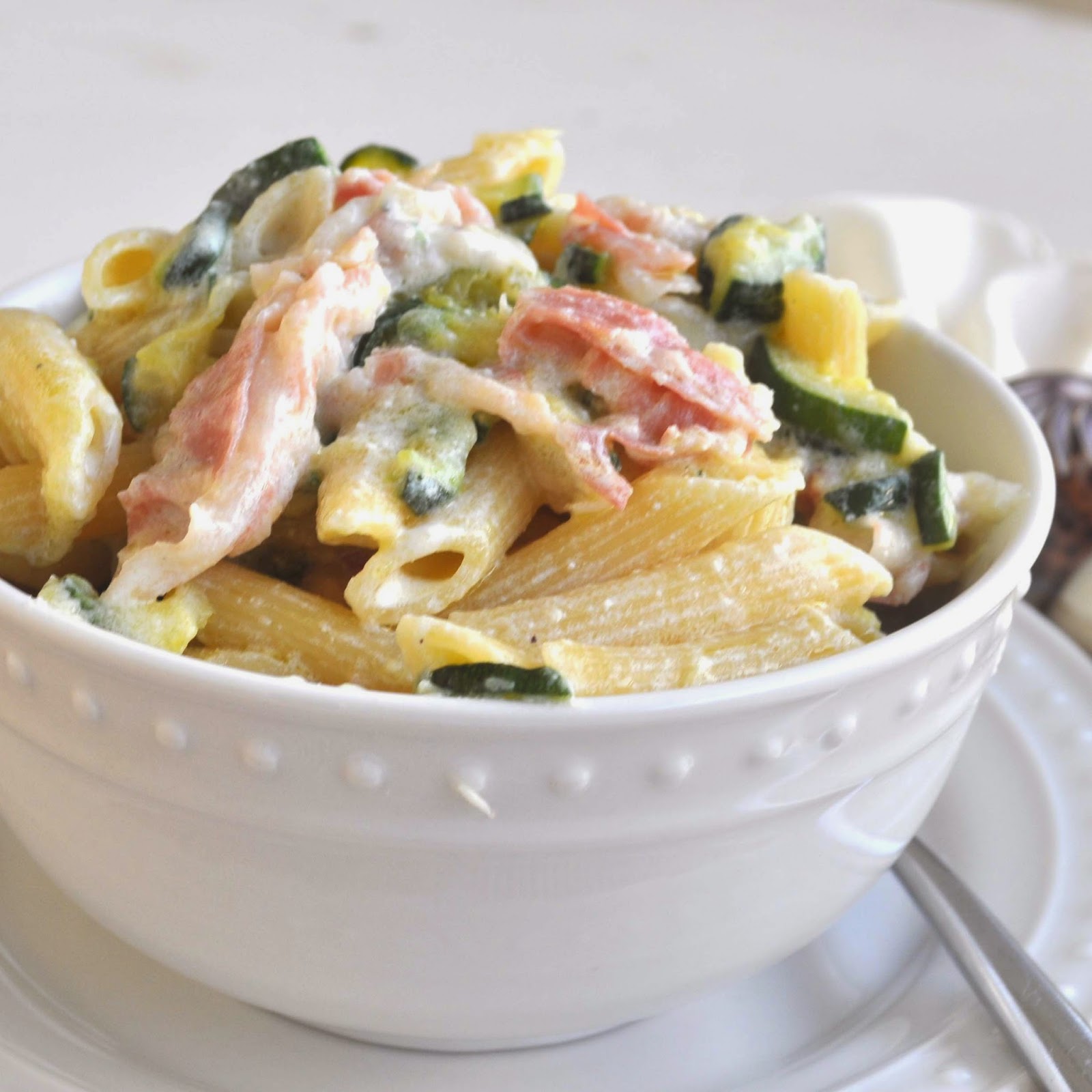 Cooking with Manuela Creamy Penne Pasta with Zucchini, Pancetta and
