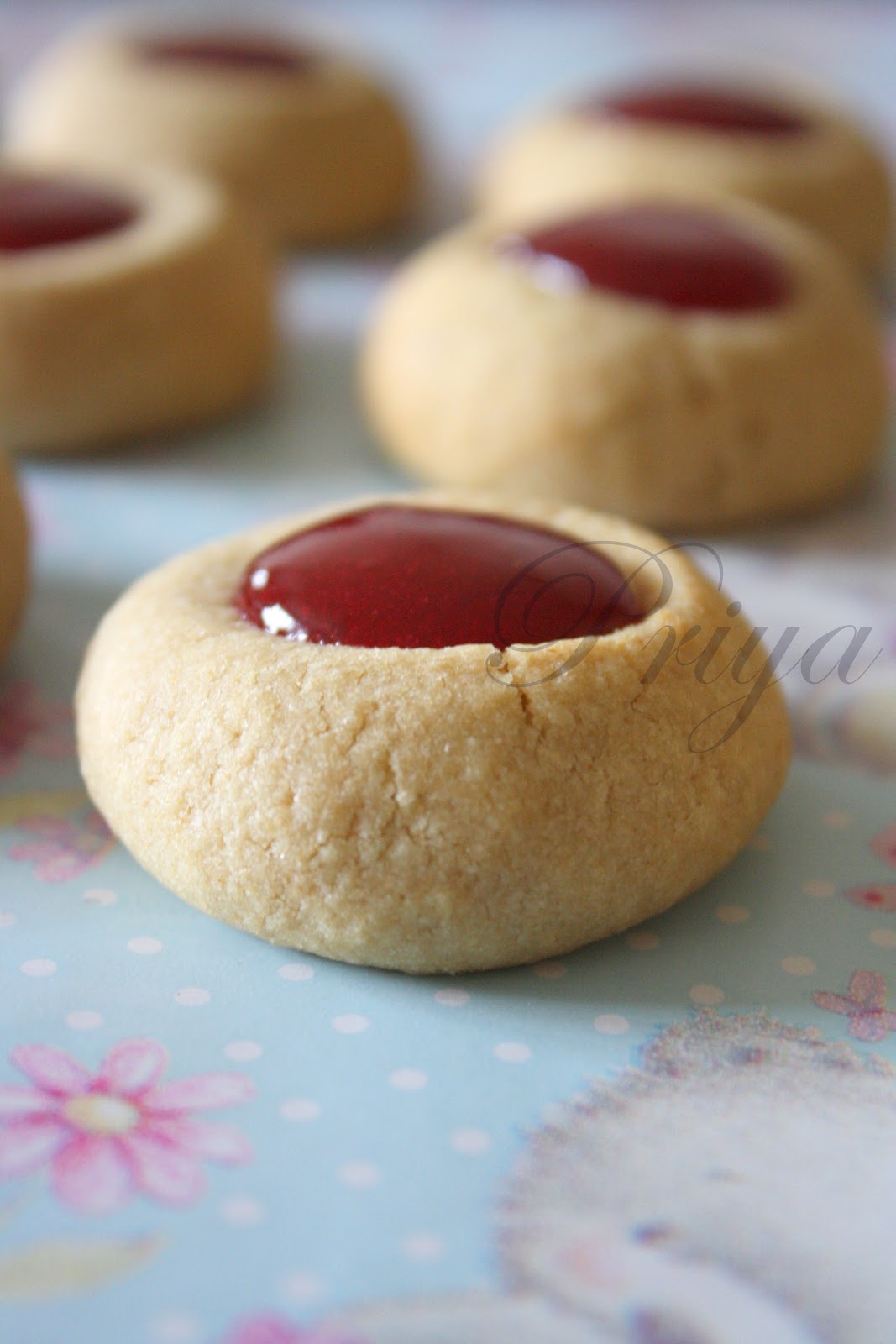 Cook like Priya Thumbprint Cookies Eggless Almond Wheat Cookies with a Jam centre Easy