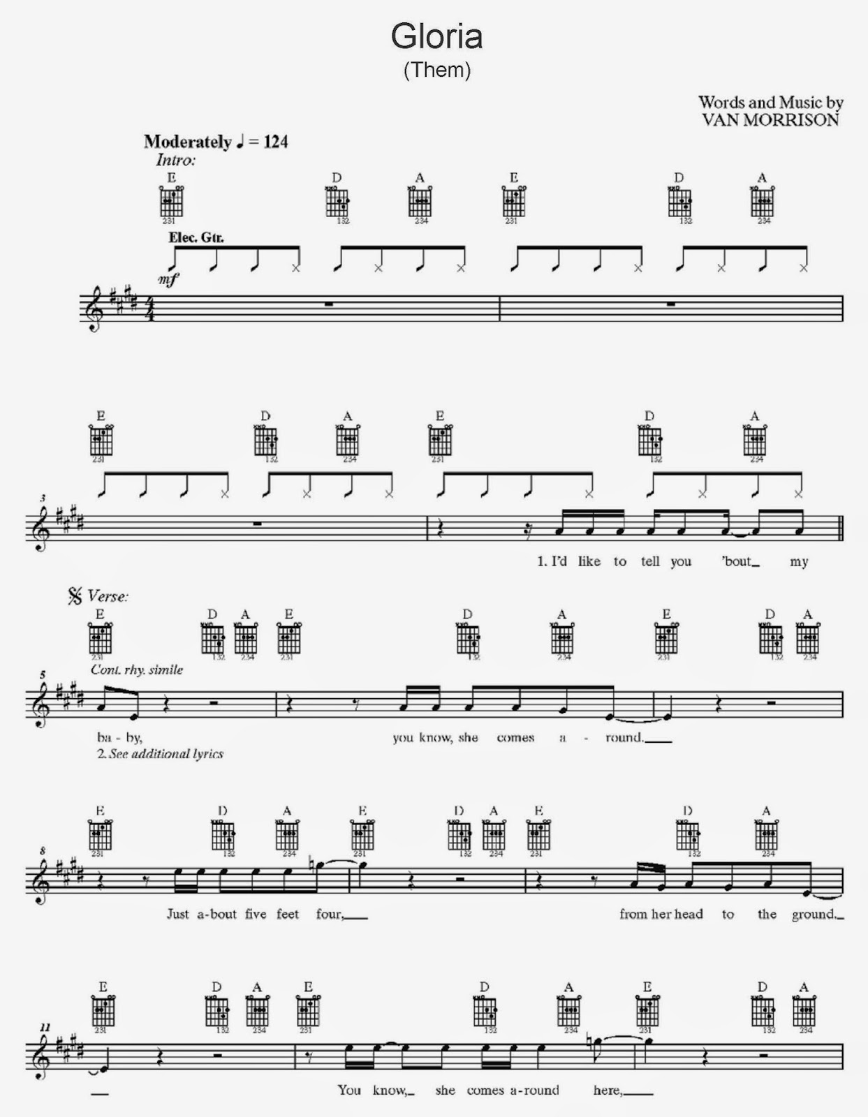 Summit Guitar Gloria Them Van Morrison Guitar Tablature