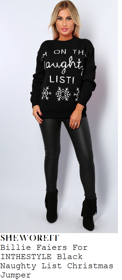 billie-faiers-black-white-im-on-the-naughty-list-christmas-jumper-clothes-show