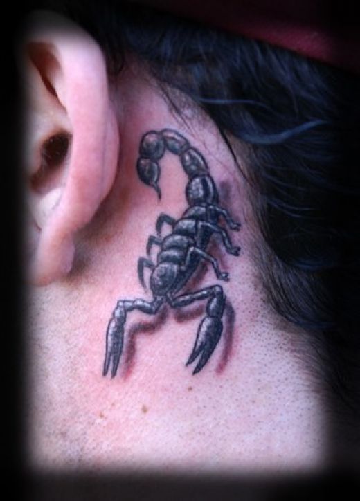 Nice lil ear scorpion tattoo and I gotta say I must get a tattoo just there