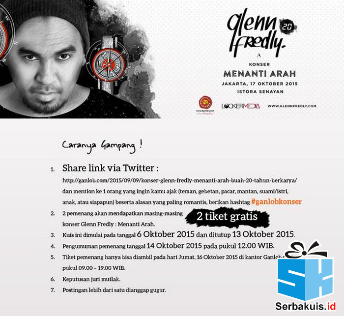 Kuis Ganlob Berhadiah 4 Tiket Konser Glenn Fredly Menanti Arah Kuis Ganlob Berhadiah 4 Tiket Konser Glenn Fredly Menanti Arah