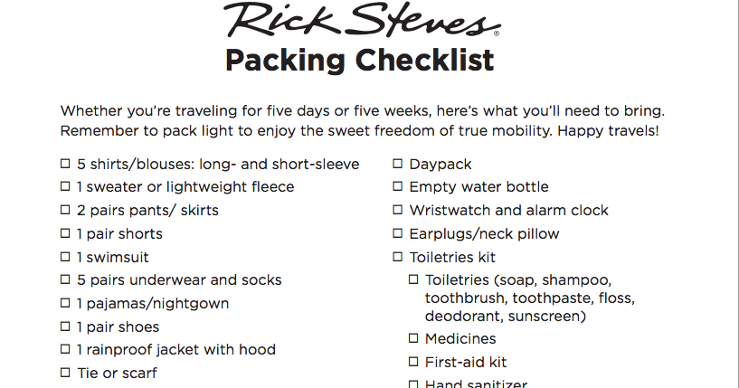 Rick Steves' Packing List