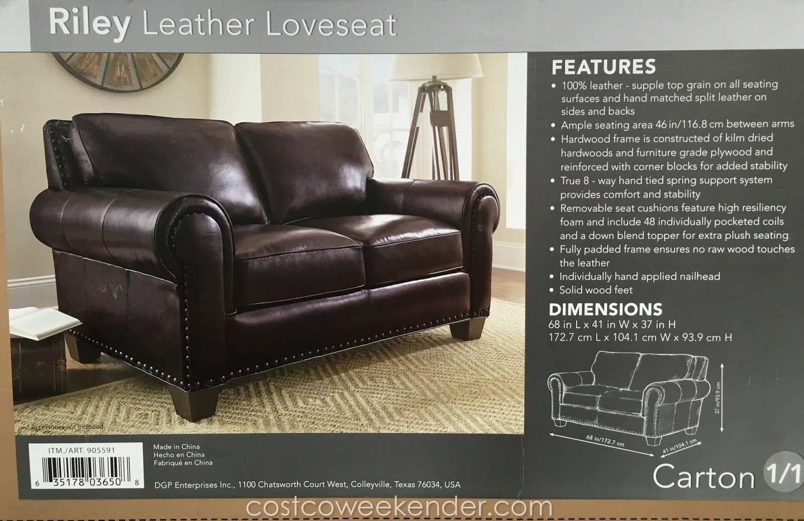 Adalyn Home Riley Leather Loveseat Costco Weekender