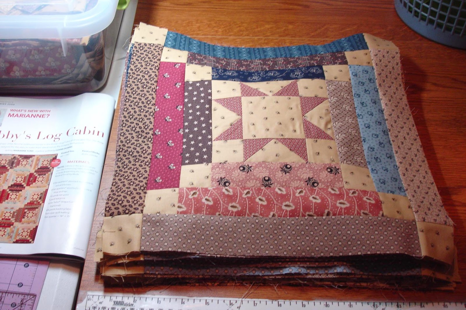 Subee Sews Quilts Working on the Libby's Log Cabin quilt.