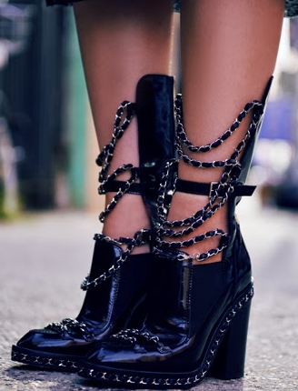 Chanel Embellished Chain Boots with Leather Gaiters: Miley Cyrus, Beyonce:  36