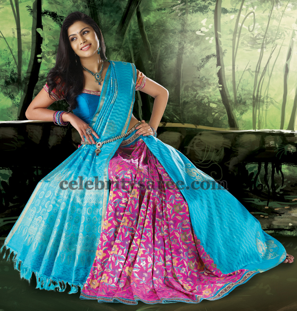 Model in Half and Half Silk Saree Saree Blouse Patterns