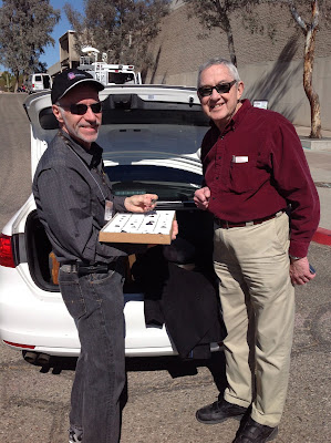 Roy Foerster, donating a flat of Pyrite crystals the LANHM