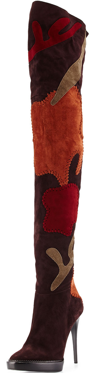 Burberry Allison Patchwork Over-the-Knee Boot, Oxblood
