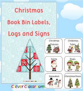 Christmas Book Bin Labels, Logs and Posters Classroom Library Set 