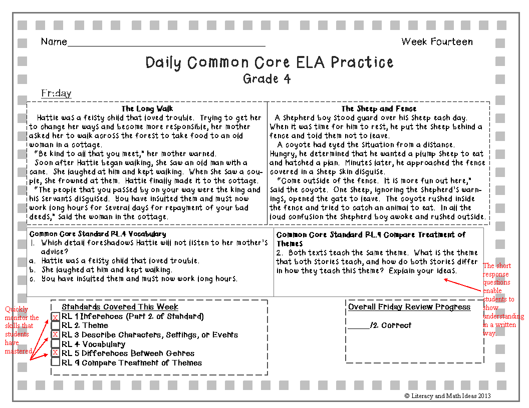 Literacy & Math Ideas How to Progress Monitor with Daily Common Core Reading Practice