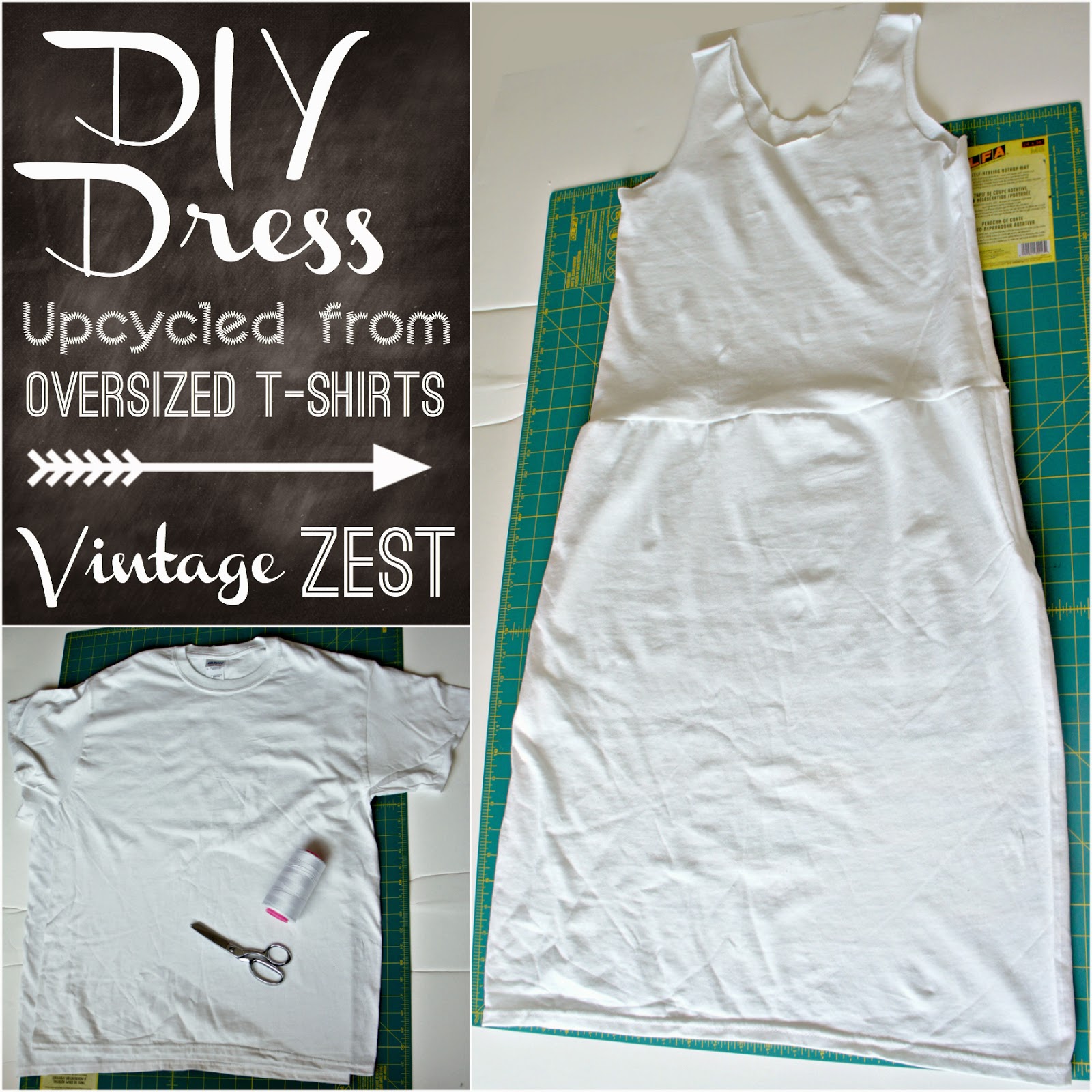 How to: DIY a Dress Upcycled from Oversized T-shirts on Diane's Vintage Zest!  #sewing #tutorial