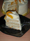 snowy peach custard cake