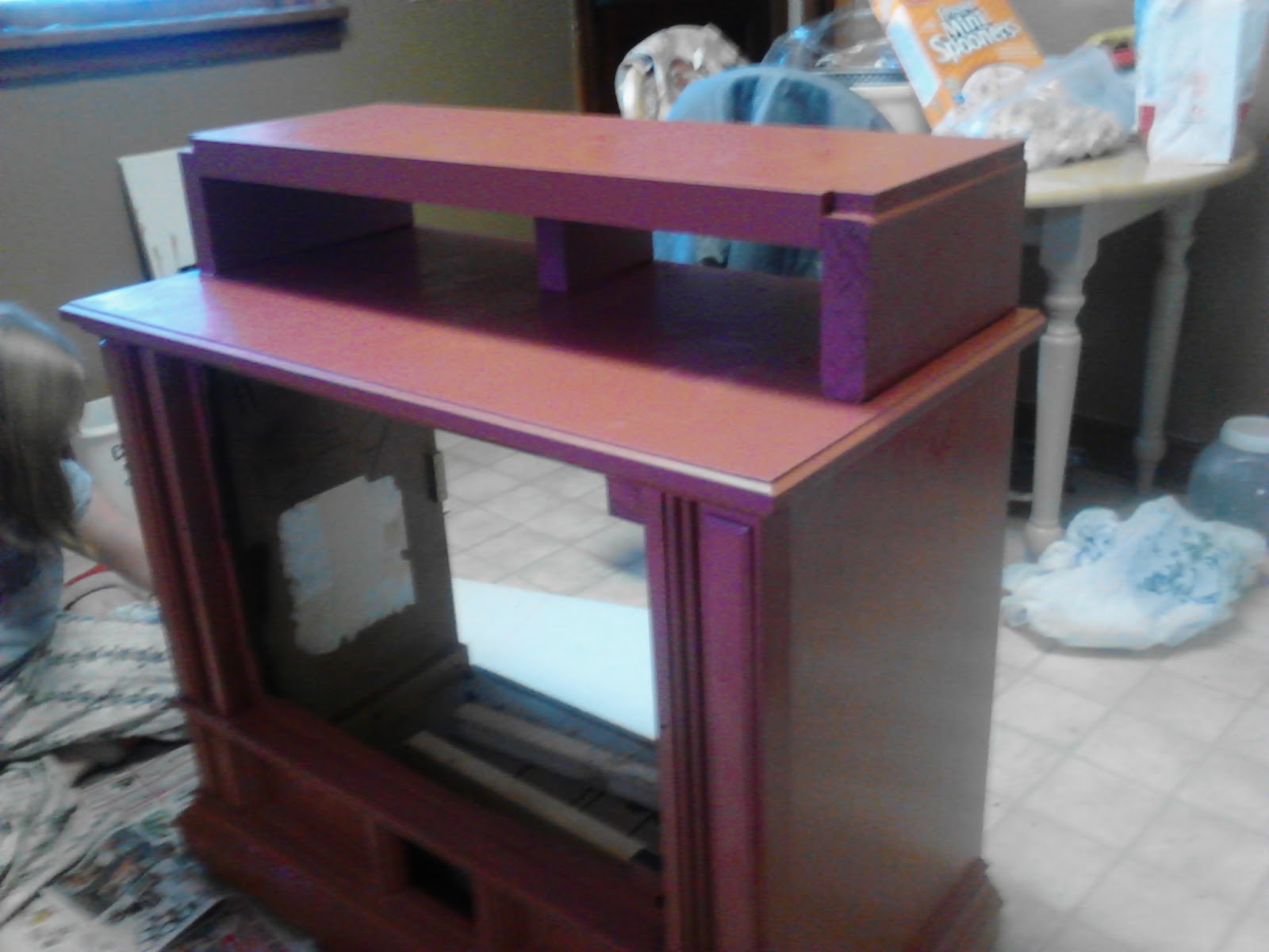 My Blog ) Repurpose old tv console to fireplace media center