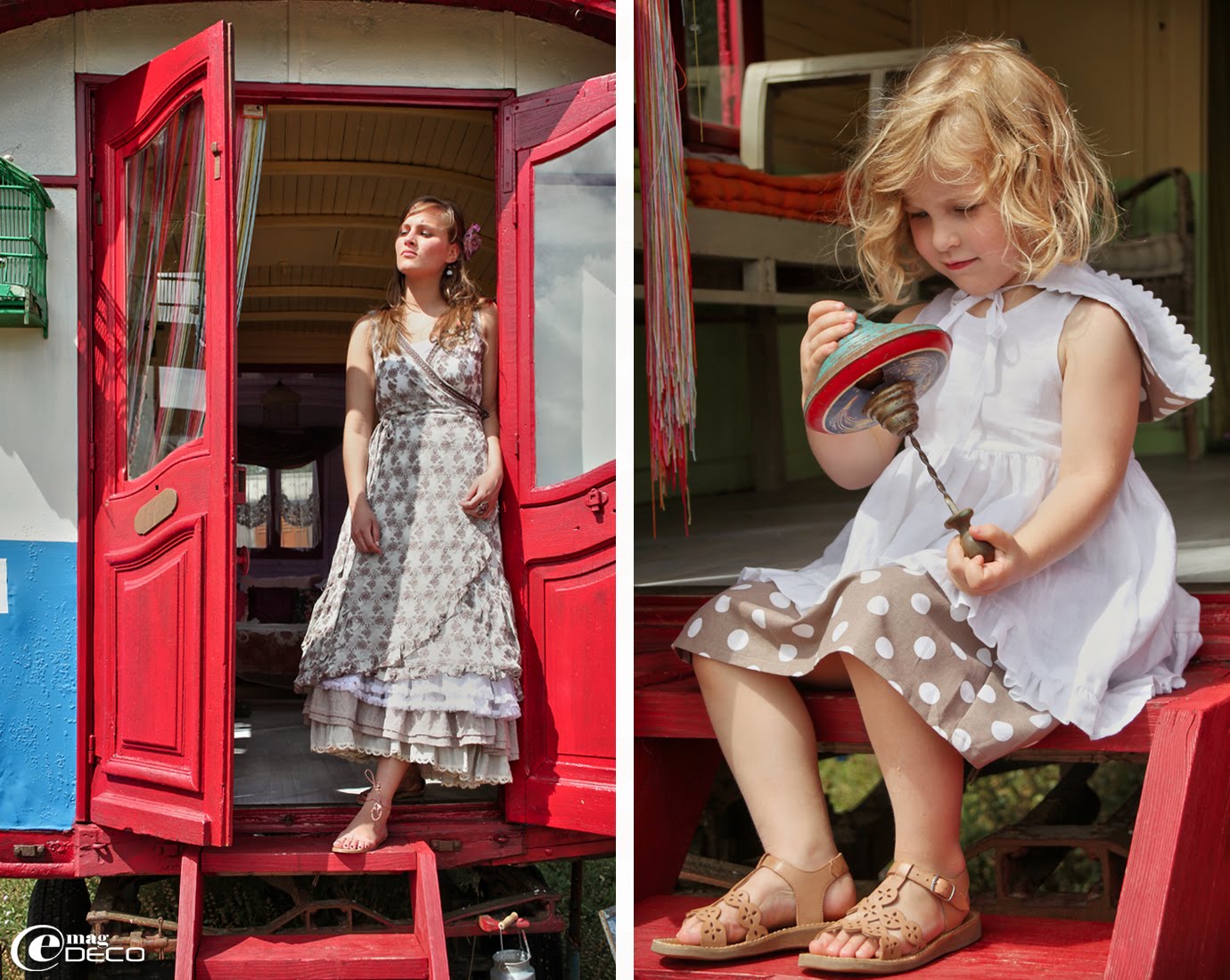 Robe cache-cœur et jupon lin et dentelle Inge de Jonge, jupon tulle Noa Noa et sandales Petite Mendigote, chez Gazoline, boutique femme à Montpellier