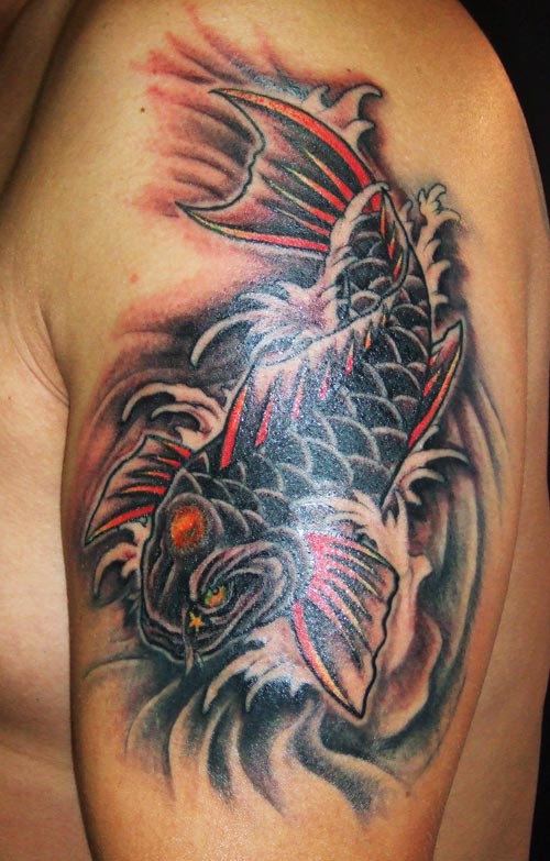 Full color koi fish tattoo.