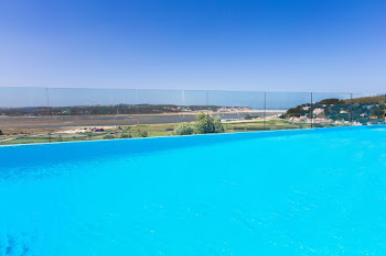 The heated pool viewed from swimmers