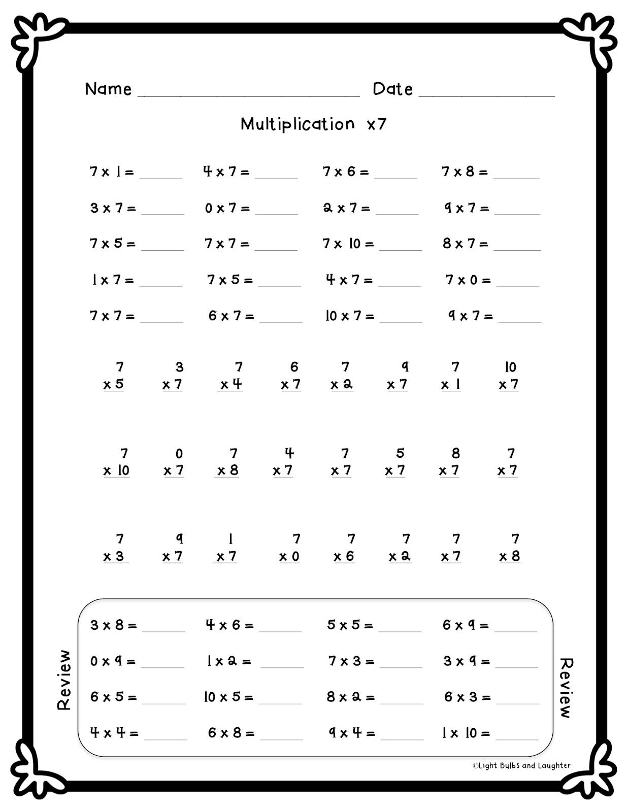 Multiplication Memorization Kit - Timed Tests - Light Bulbs and Laughter