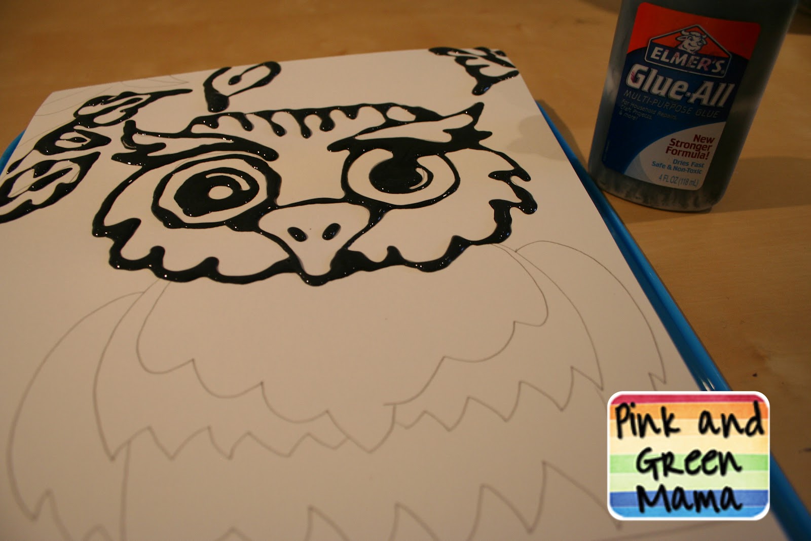 Pink and Green Mama * Black Glue and Watercolor Resist How To Make