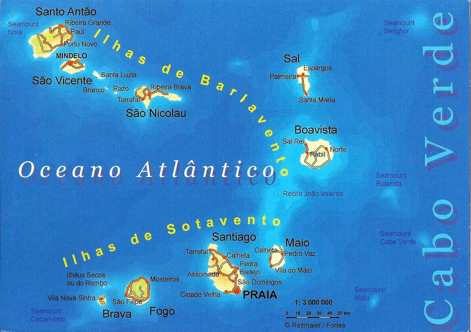 Cape Verde Near Africa Coast Santo Antao Island --- Map Postcard Cabo Verde