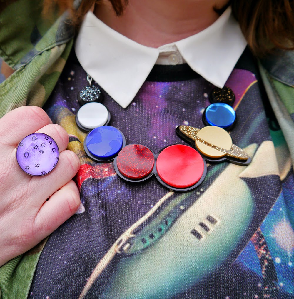 Space Accessories Be Our Guest, Guest Post, Little Sister, Scottish Blogger, Heather Mac, Mac In Your Face, Space Style, Topshop space jumper, Sugar & Vice space necklace, Lunan bay, Red Castle, Scotalnd, outfit post, Jolly Good moon ring