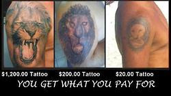 compraracion de tatuajes de diez, cien y mil dolares. El ultimo una obra de arte