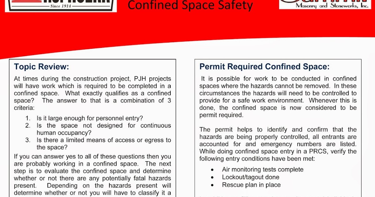 P.J. Hoerr, Inc. P.J. Hoerr & Summit Masonry Weekly Toolbox Talk