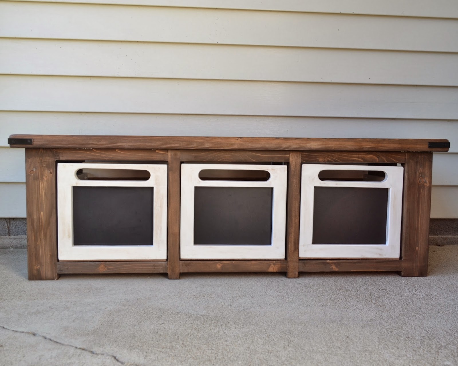The Domestic Doozie Custom Entryway Bench with Chalkboard Crates