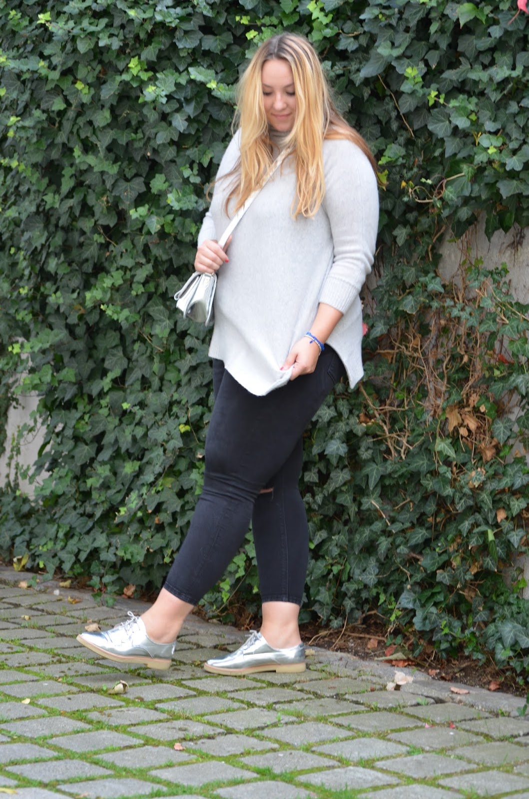 Metallic Blücher, Silver Shoes Zara Cashmere Rolli, Cashmere Pullover, Plussize Blogger